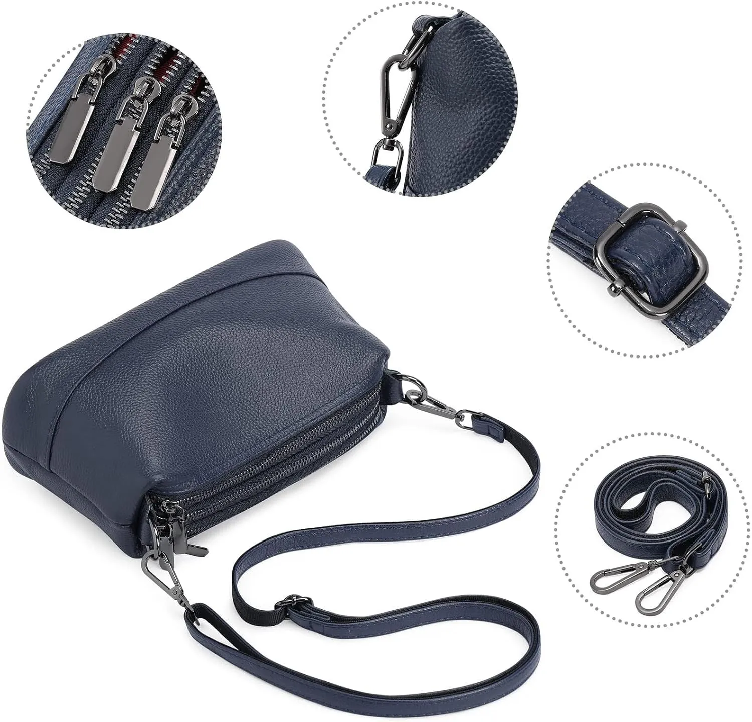 Genuine Leather Crossbody Bags for Women Shoulder Purse Cross Body with Wristlet Top Zipper