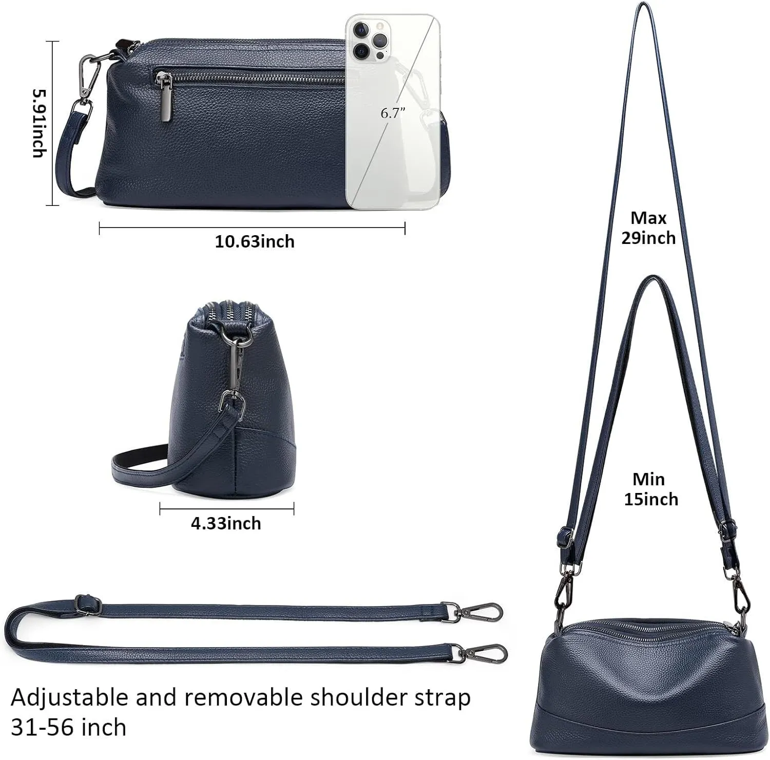 Genuine Leather Crossbody Bags for Women Shoulder Purse Cross Body with Wristlet Top Zipper