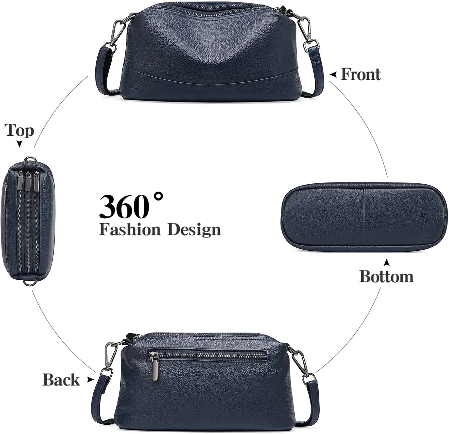 Genuine Leather Crossbody Bags for Women Shoulder Purse Cross Body with Wristlet Top Zipper