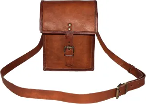 Genuine Leather Crossbody Sling Bag Teen Boys Girls Satchel Handbag Messenger Bags, 9 Inch Mini, Brown