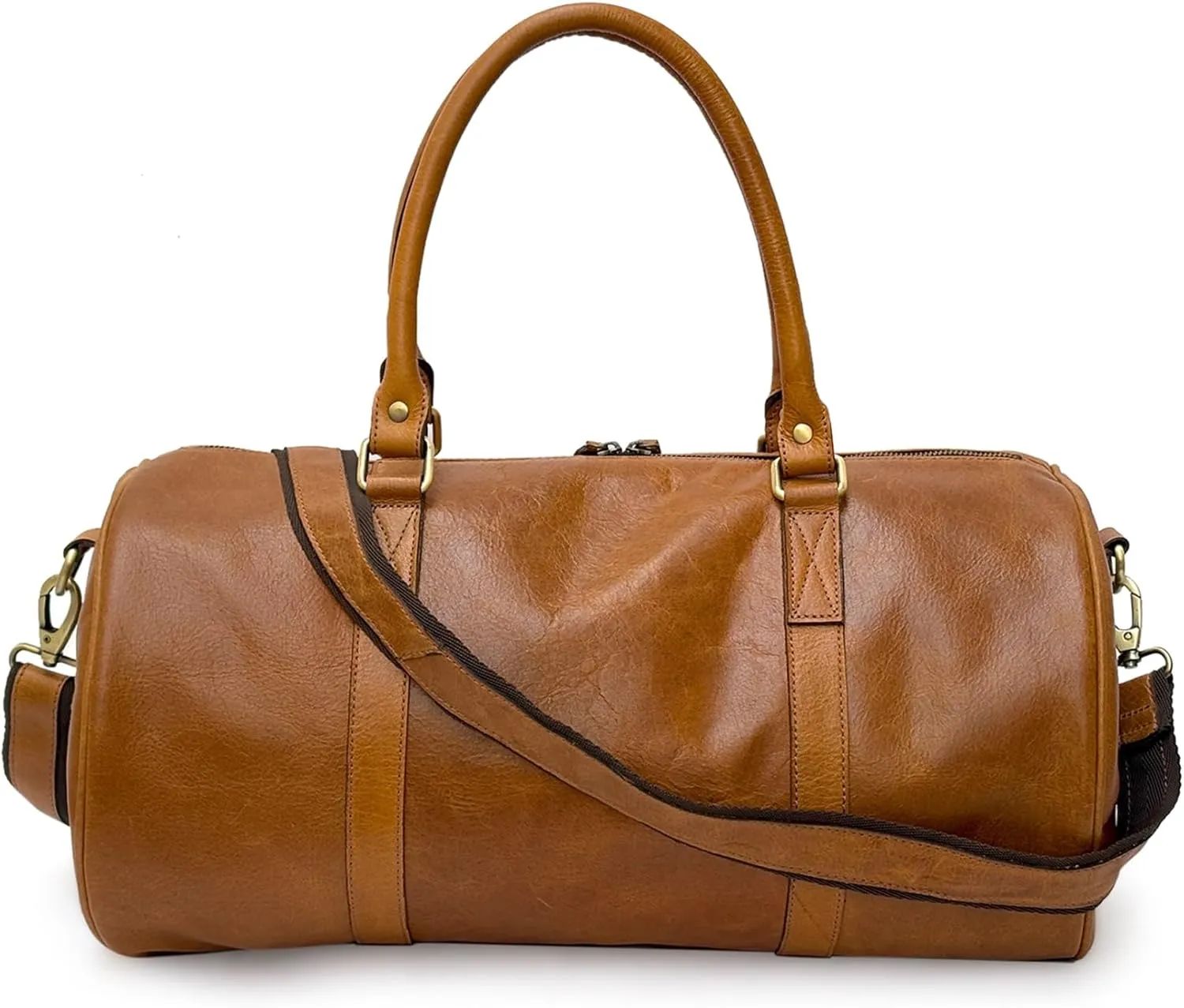 Genuine Leather Gym Bag (TAN)