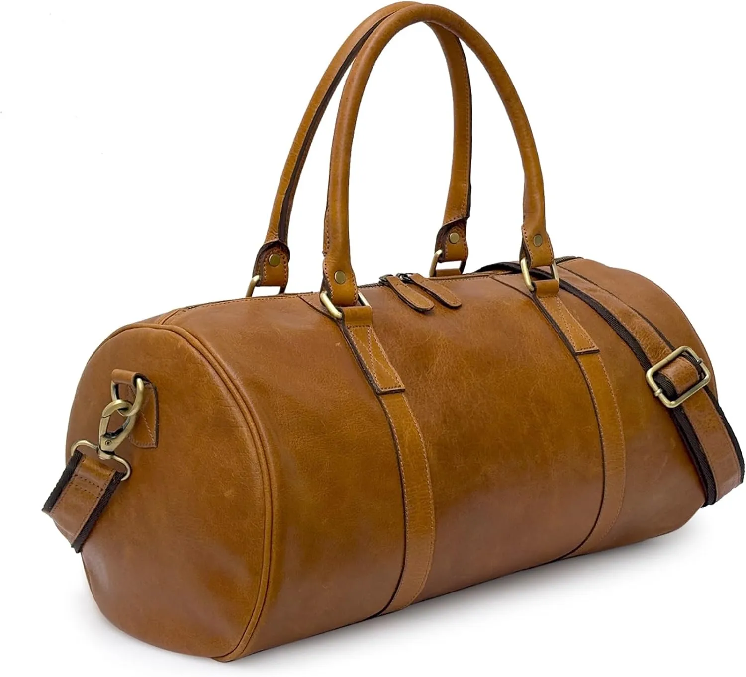 Genuine Leather Gym Bag (TAN)