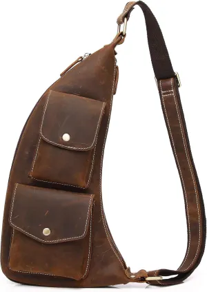 Genuine Leather Sling Bag for Men Women Backpack Chest Shoulder Satchel Crossbody Bags Casual Outdoor Daypack