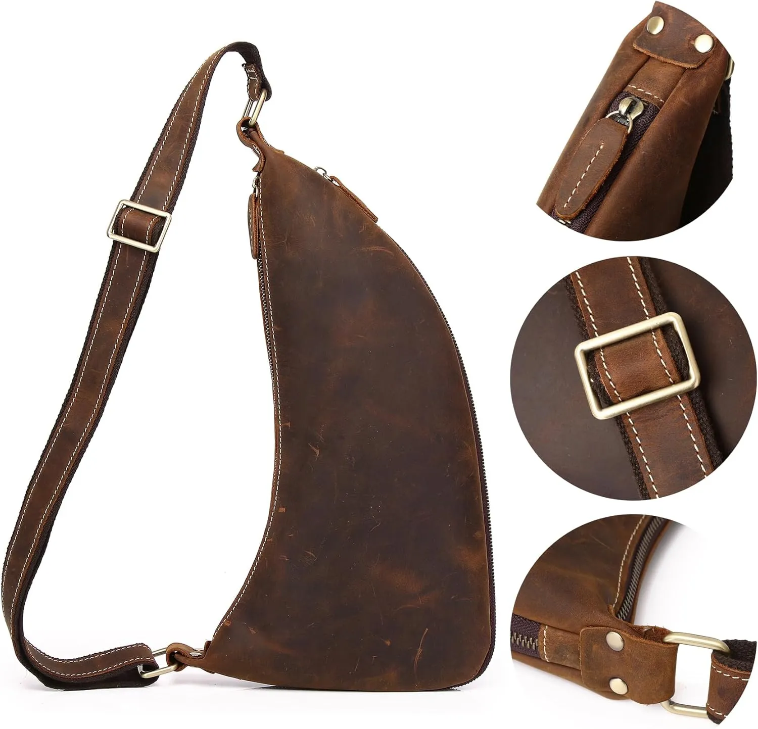 Genuine Leather Sling Bag for Men Women Backpack Chest Shoulder Satchel Crossbody Bags Casual Outdoor Daypack
