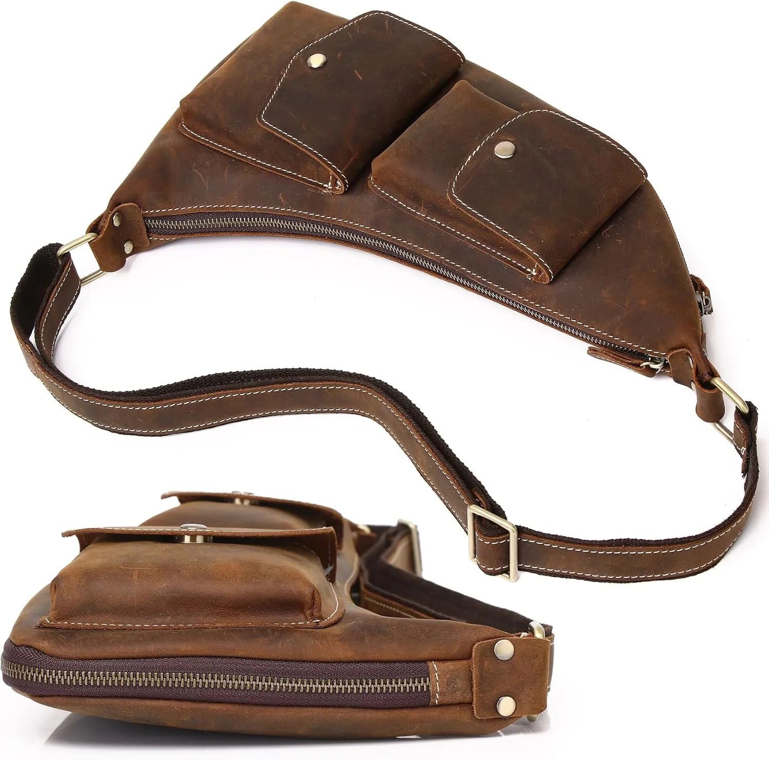 Genuine Leather Sling Bag for Men Women Backpack Chest Shoulder Satchel Crossbody Bags Casual Outdoor Daypack