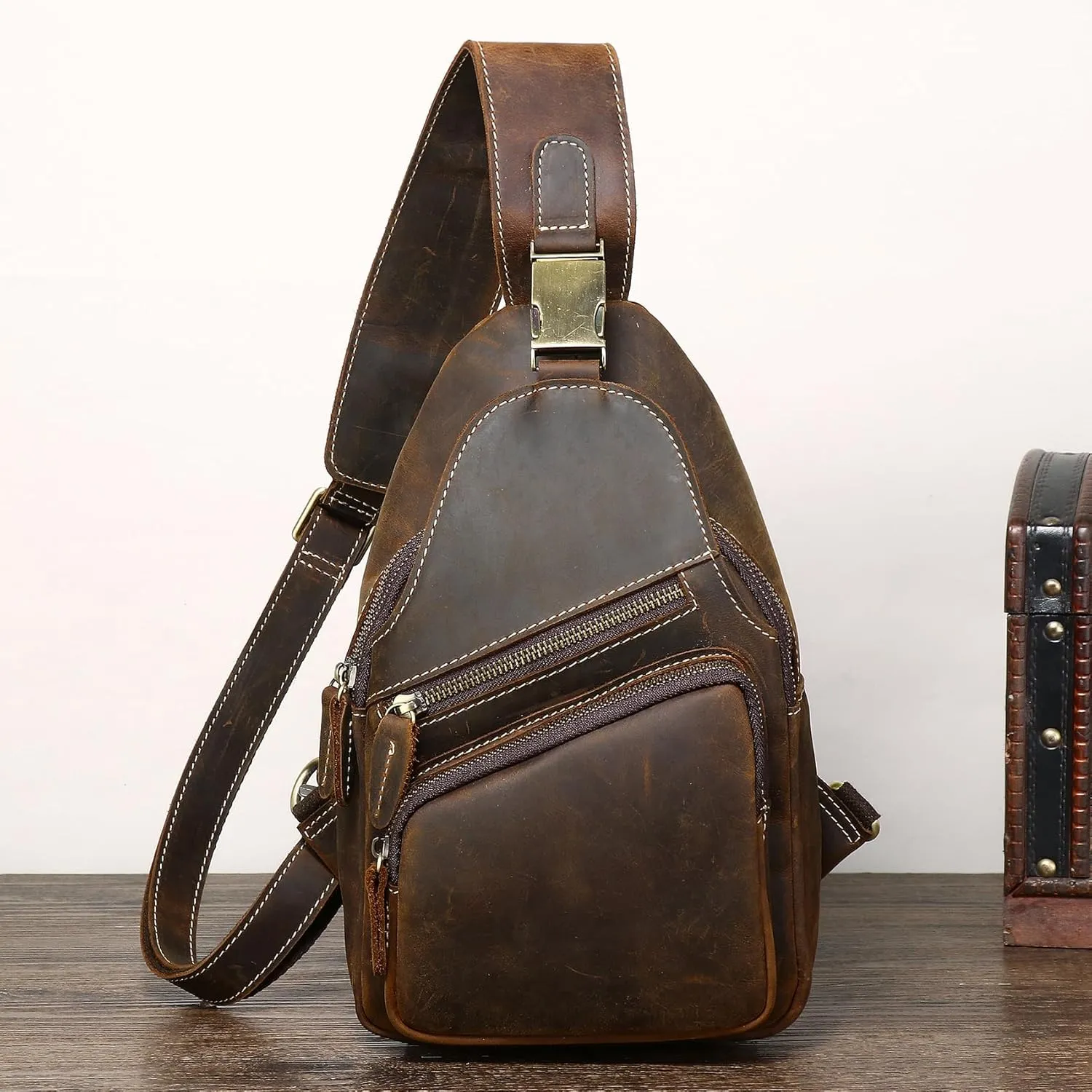 Genuine Leather Sling Bag for Men Women Backpack Chest Shoulder Satchel Crossbody Bags Casual Outdoor Daypack