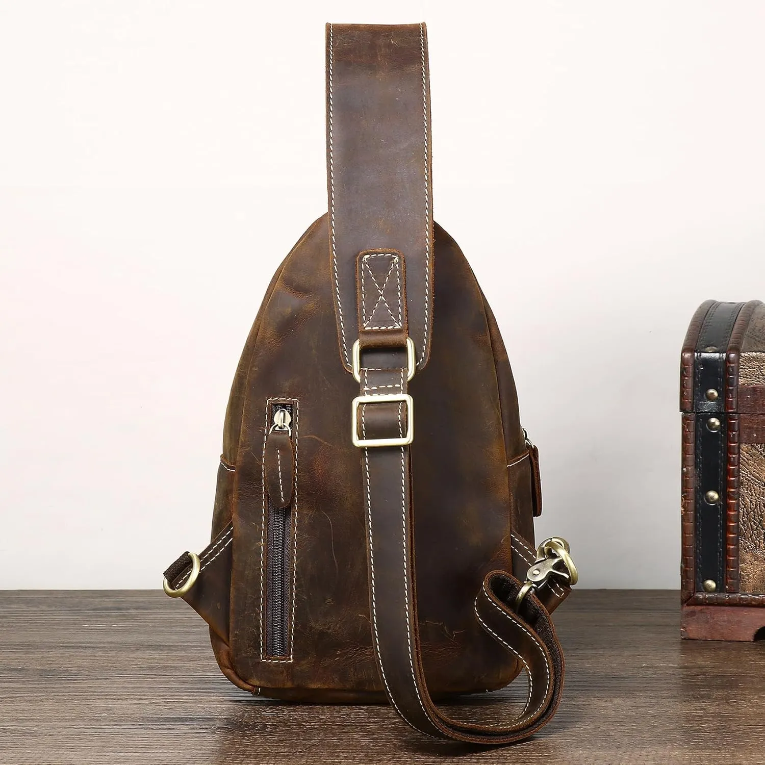 Genuine Leather Sling Bag for Men Women Backpack Chest Shoulder Satchel Crossbody Bags Casual Outdoor Daypack