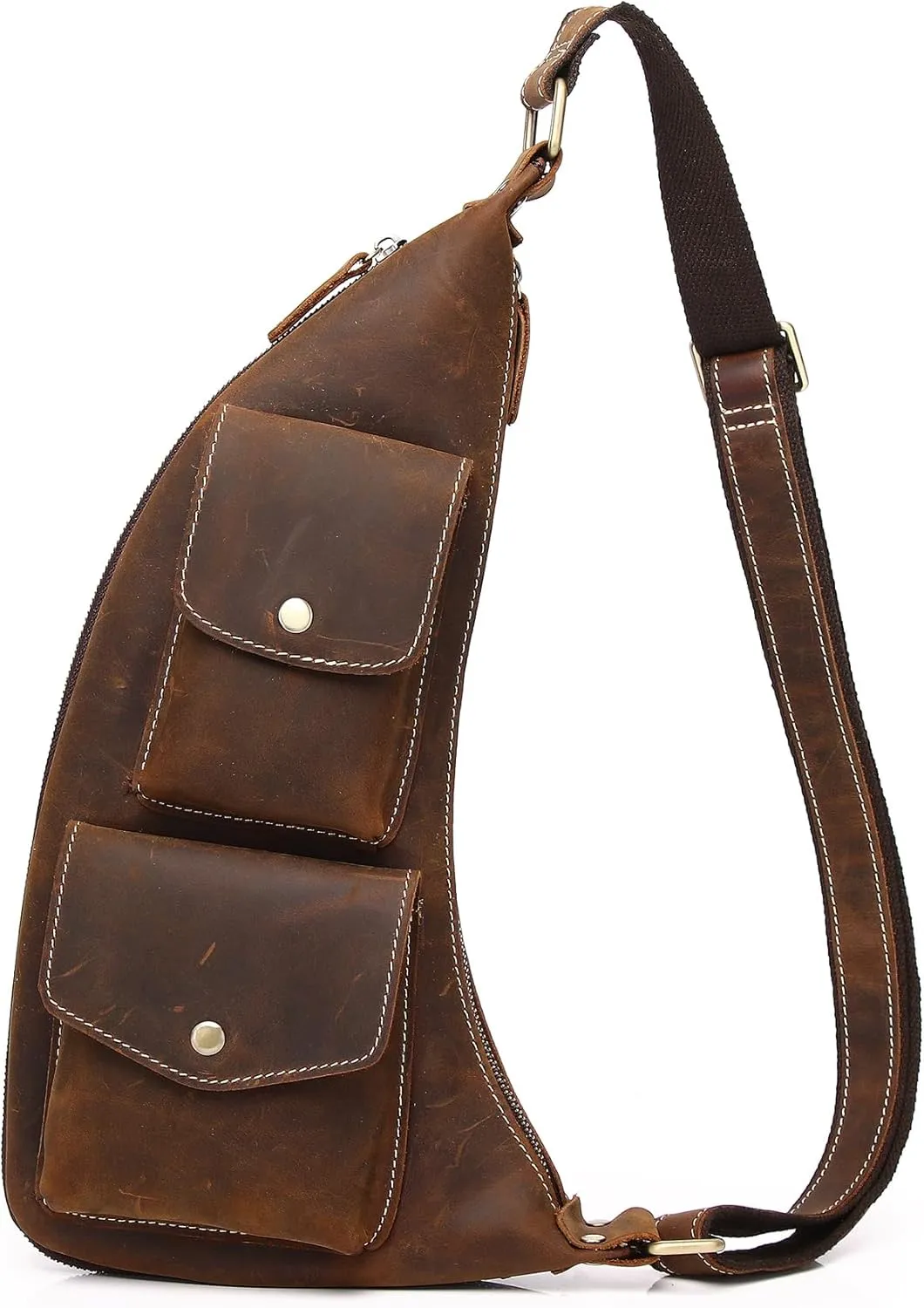 Genuine Leather Sling Bag for Men Women Backpack Chest Shoulder Satchel Crossbody Bags Casual Outdoor Daypack
