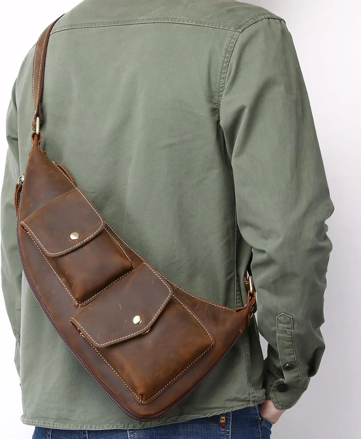 Genuine Leather Sling Bag for Men Women Backpack Chest Shoulder Satchel Crossbody Bags Casual Outdoor Daypack