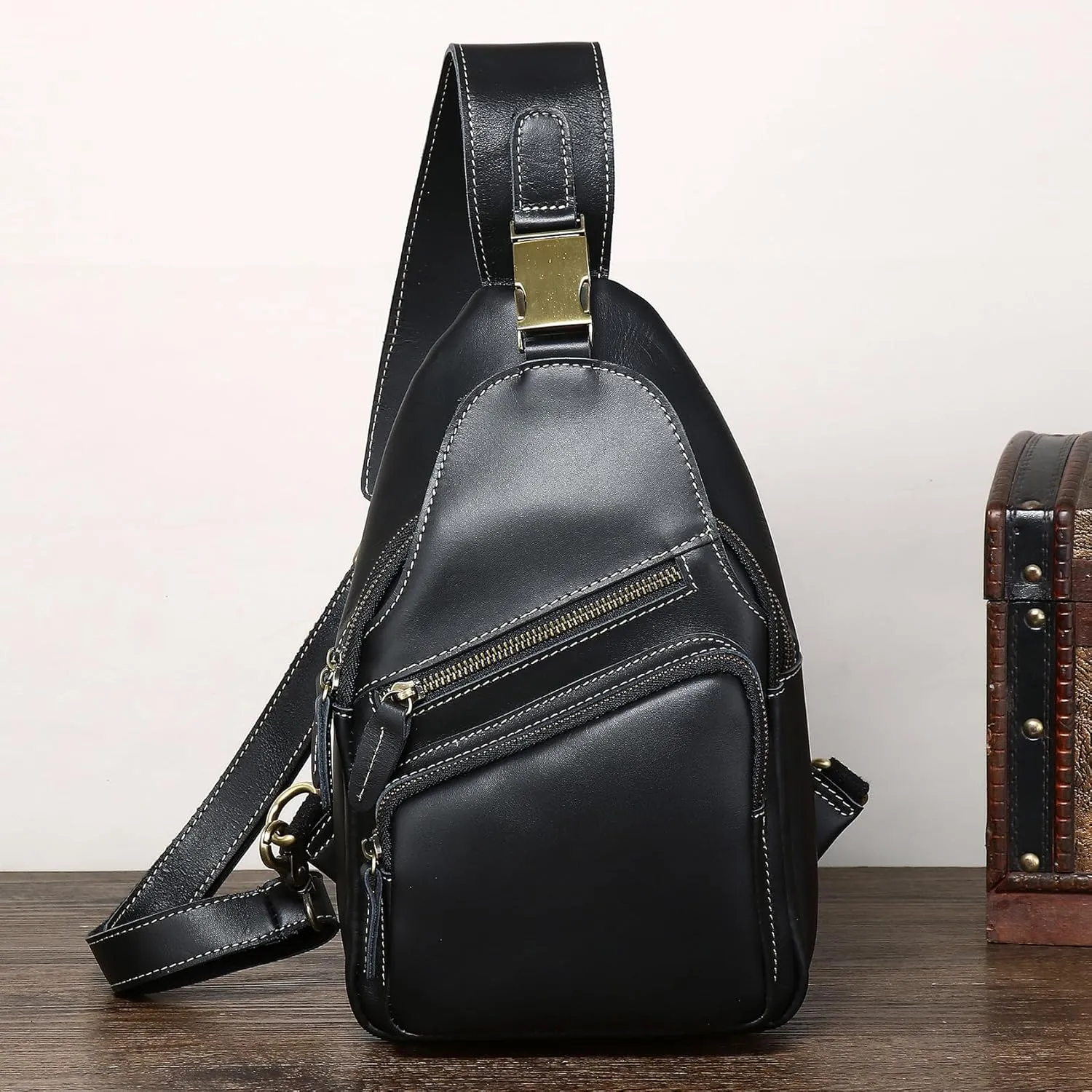 Genuine Leather Sling Bag for Men Women Backpack Chest Shoulder Satchel Crossbody Bags Casual Outdoor Daypack