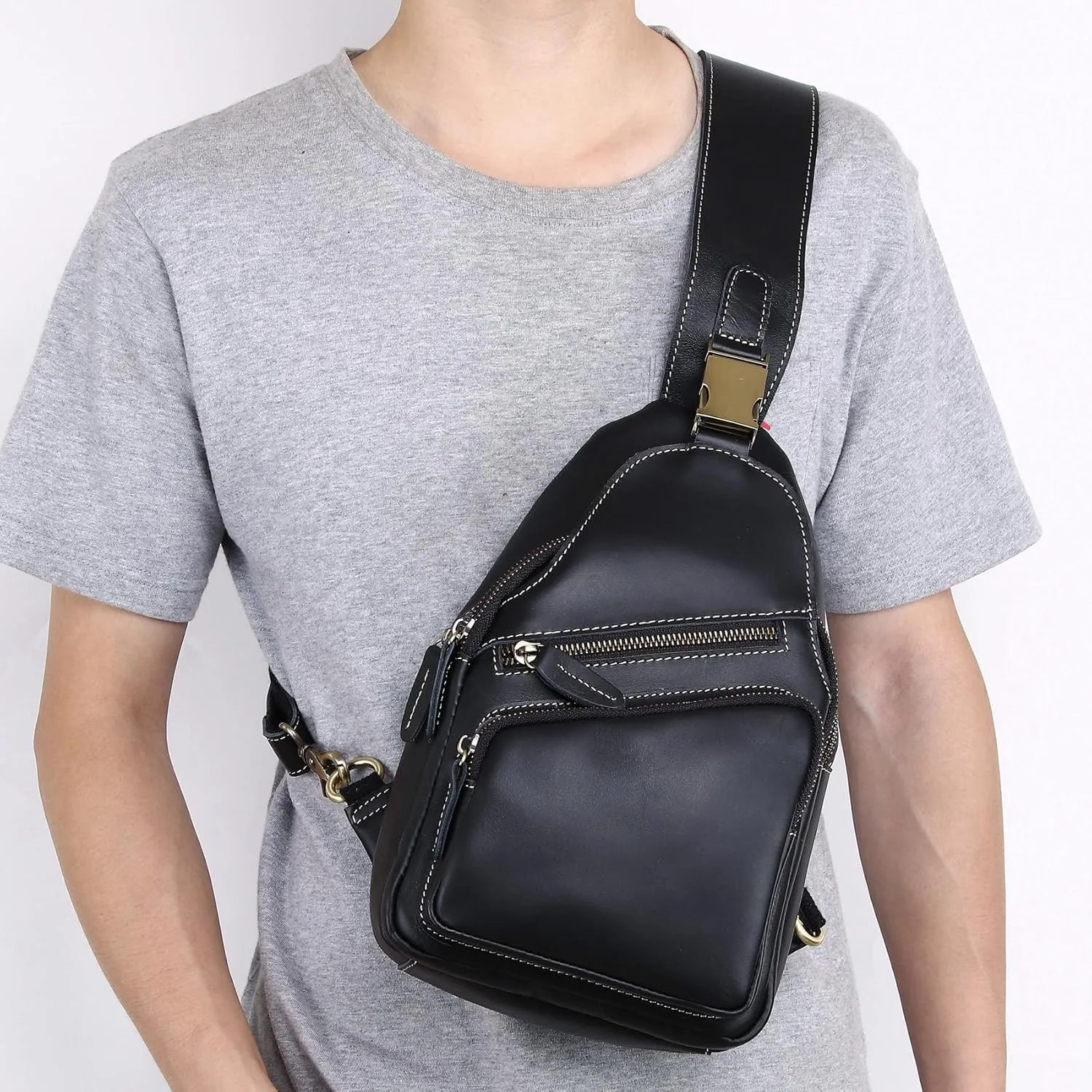 Genuine Leather Sling Bag for Men Women Backpack Chest Shoulder Satchel Crossbody Bags Casual Outdoor Daypack
