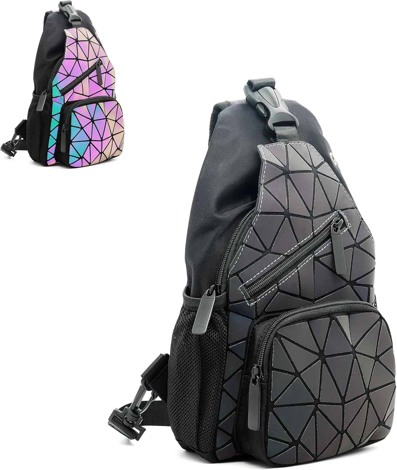 Geometric chest bag Geometries Glow Backpack Geometrical Luminous Bag Holographic Travel Bags Retro Daypack for Casual, College, Work