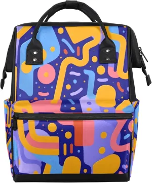 Geometric Fun Theme Diaper Bag Mommy Bags With Adjustable Shoulder Strap Waterproof Multifunction Shoulder Bag Travel Large Capacity Backpack for Moms And Dads
