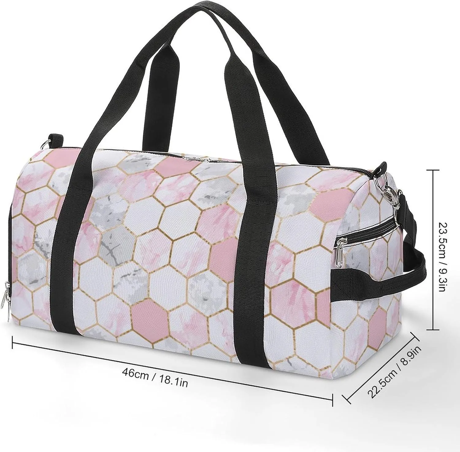 Geometric Gold Rose Pink Gray White Marble Hexagon Tile Texture A Fitness Bag with Large Storage Space Is Suitable for Portable Outdoor Use
