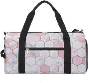 Geometric Gold Rose Pink Gray White Marble Hexagon Tile Texture A Fitness Bag with Large Storage Space Is Suitable for Portable Outdoor Use