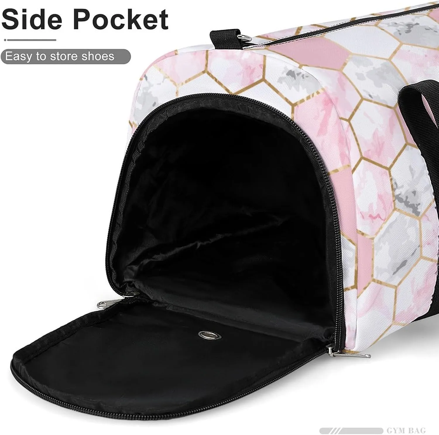 Geometric Gold Rose Pink Gray White Marble Hexagon Tile Texture A Fitness Bag with Large Storage Space Is Suitable for Portable Outdoor Use