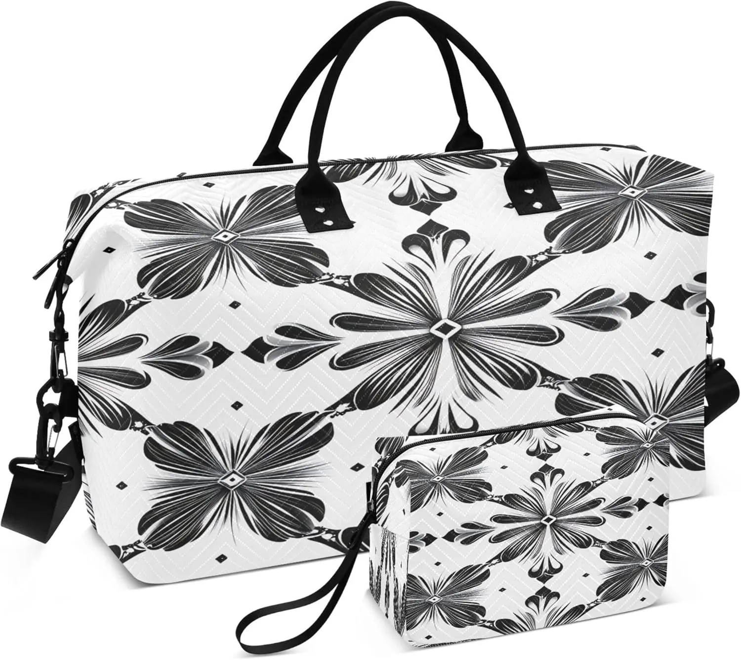 Geometric Motif Floral Travel Duffel Bags Carry on Weekender Overnight Bag Large for Airplane with Toiletry Bag for Men Women