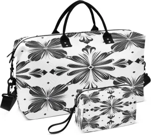 Geometric Motif Floral Travel Duffel Bags Carry on Weekender Overnight Bag Large for Airplane with Toiletry Bag for Men Women