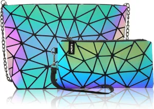 Geometric Purse for Women,Geometric Luminous Purses and Handbags,Geometric Bags and Holographic crossbody bag SET-B
