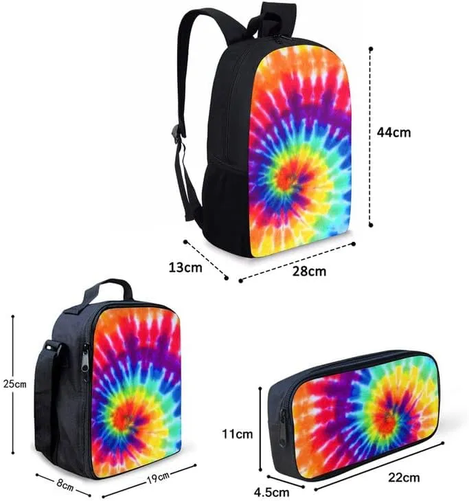 Geometric Rhombic Modern 3 in 1 School Bags Set Backpacks With Ethnic Tribal Circular Lunch Bags and Pencil Case for Teens Students Boys Girls