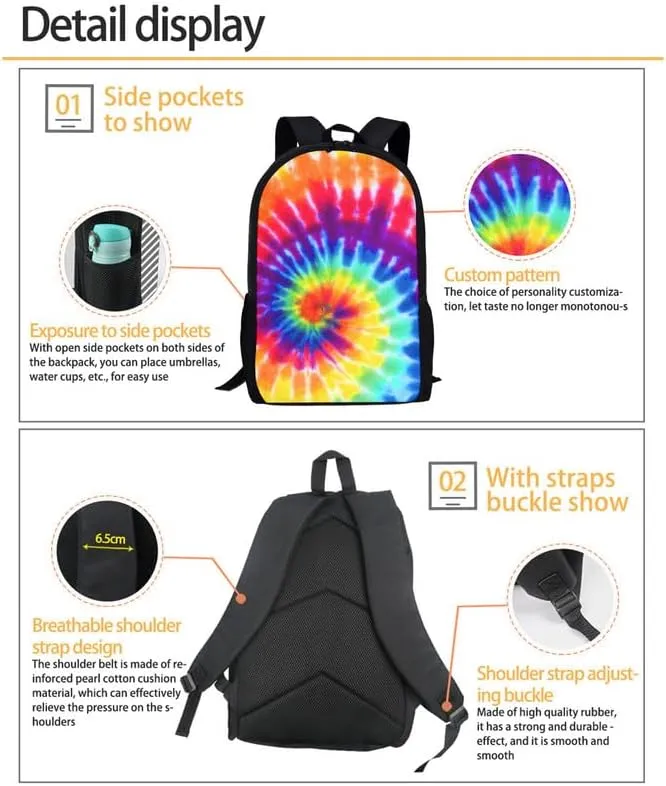 Geometric Rhombic Modern 3 in 1 School Bags Set Backpacks With Ethnic Tribal Circular Lunch Bags and Pencil Case for Teens Students Boys Girls