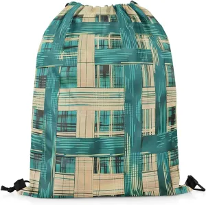 Geometric Striped Drawstring Backpack 16x20 Inch,Brown and Taupe Rope Plaid String Bag,Geometry Reversible Cinch Bag,Modern Abstract String Backpack for Sport Gym Swim Camping Traveling