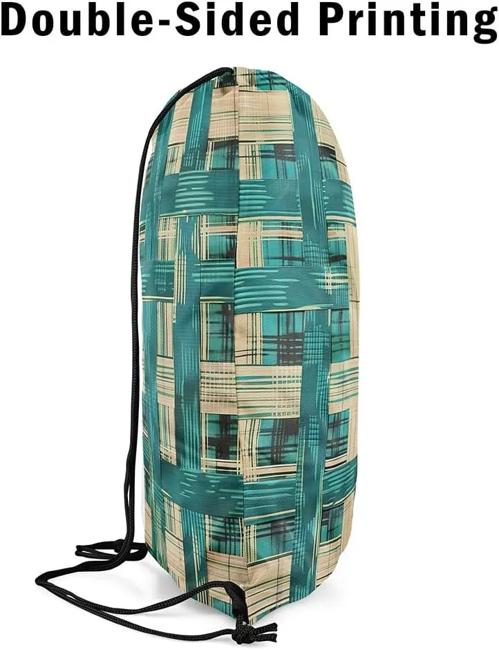 Geometric Striped Drawstring Backpack 16x20 Inch,Brown and Taupe Rope Plaid String Bag,Geometry Reversible Cinch Bag,Modern Abstract String Backpack for Sport Gym Swim Camping Traveling