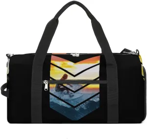 Geometric Sunrise Surfer Travel Duffel Bag Sport Gym Tote Bag Lightweight with Shoes Compartment for Men Women