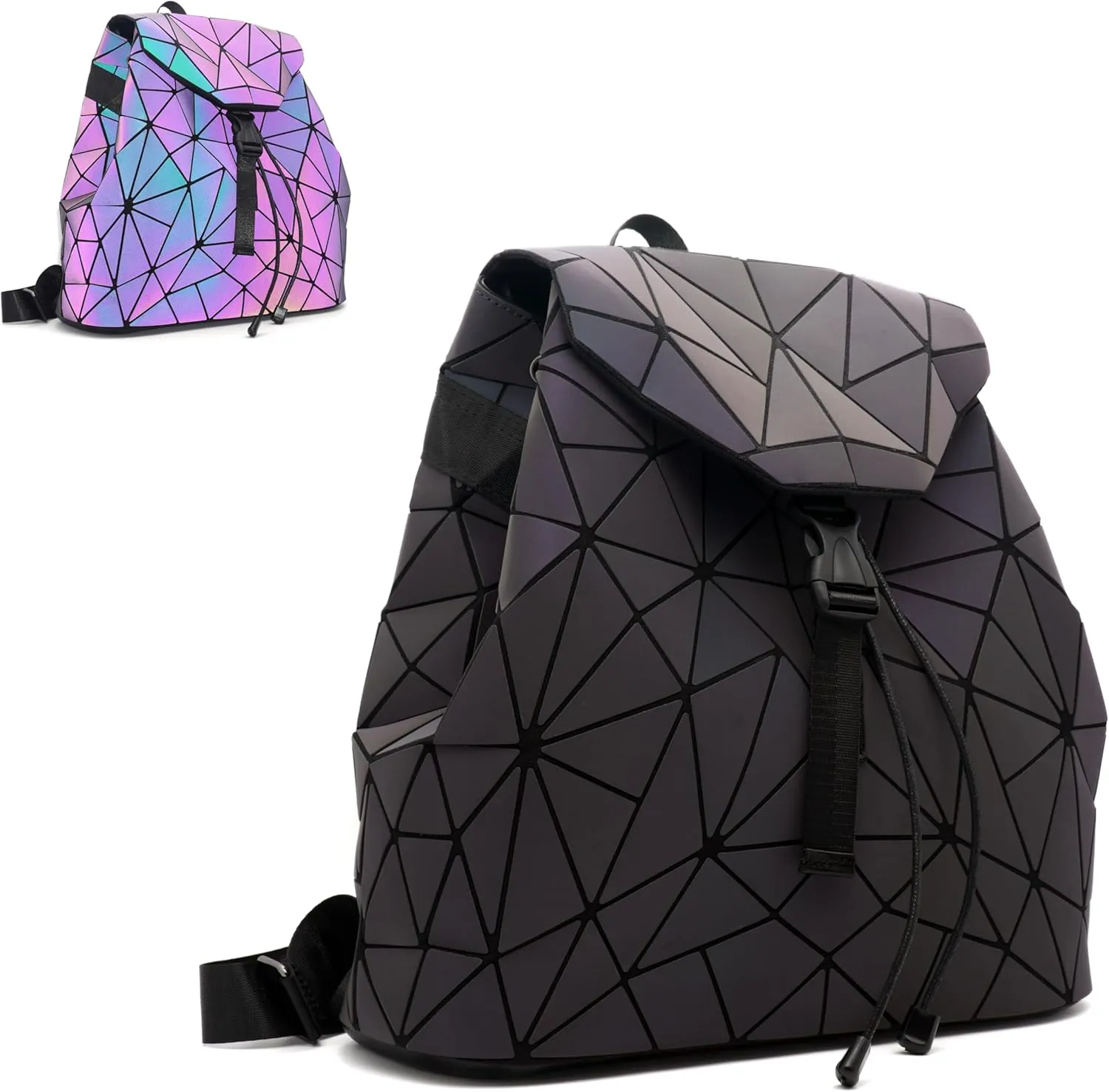 Geometric Women's Backpack Geometries Glow Large Purse Backpack Geometrical Luminous Bag Holographic Travel Bags Retro Daypack for Casual, College, Work
