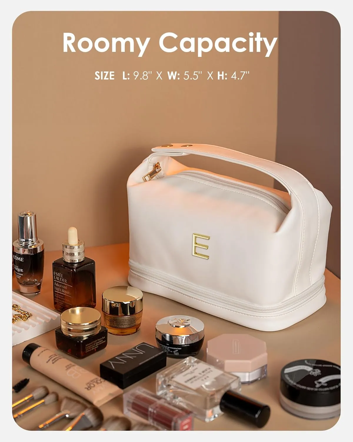 Gifts for Mom, Letter Makeup Bag, Personalized Double Layer Cosmetic Bag with Makeup Brush Organizer, Birthday Gifts for 5 6 7 8 9 10 11 12 Year Old Girls-Graduation Gifts for Her