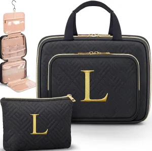 Gifts for Women, Initial Toiletry Makeup Bag Hanging Cosmetic Organizer with Embroidery Letter Personalized Nurse Teacher Appreciation Gift Birthday Mothers Day Gifts for Mom Sister Wife Friend Auntie
