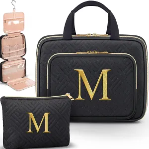Gifts for Women, Initial Toiletry Makeup Bag Hanging Cosmetic Organizer with Embroidery Letter Personalized Nurse Teacher Appreciation Gift Birthday Mothers Day Gifts for Mom Sister Wife Friend Auntie