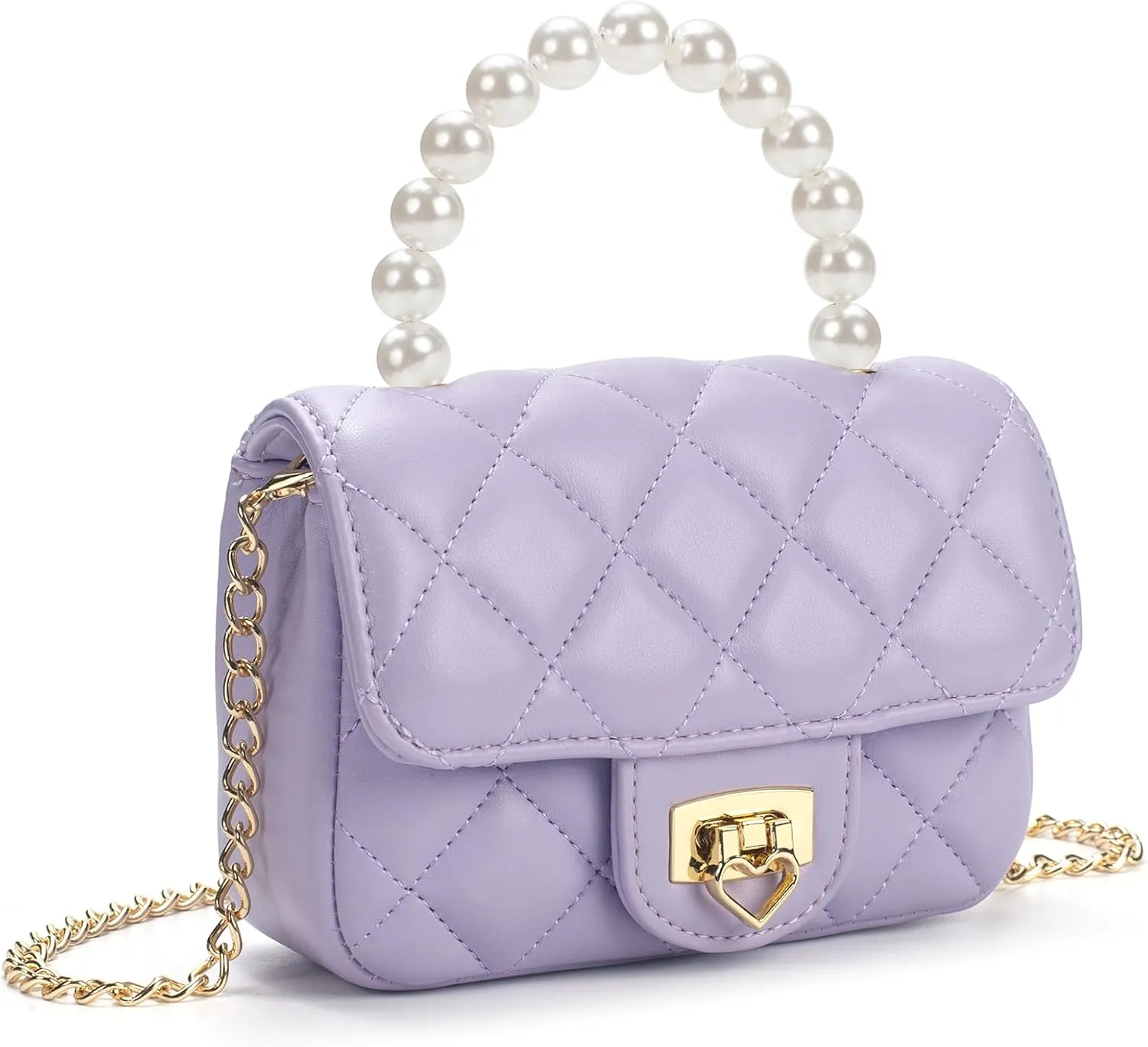 Girls Purses for Kids, Toddler Crossbody Bag with Pearl Handle, Kids Chain Handbag Heart Purses for Girls