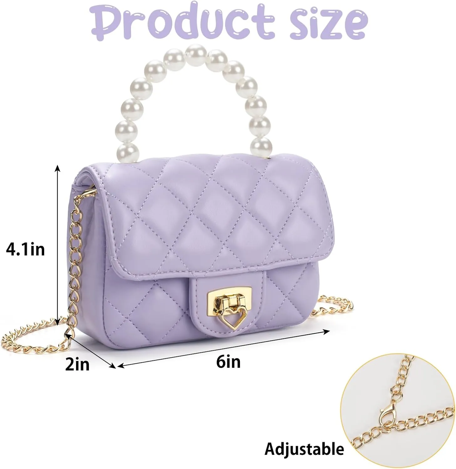 Girls Purses for Kids, Toddler Crossbody Bag with Pearl Handle, Kids Chain Handbag Heart Purses for Girls