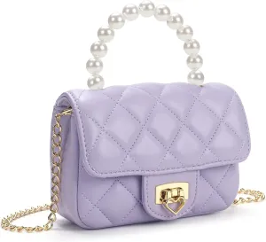 Girls Purses for Kids, Toddler Crossbody Bag with Pearl Handle, Kids Chain Handbag Heart Purses for Girls