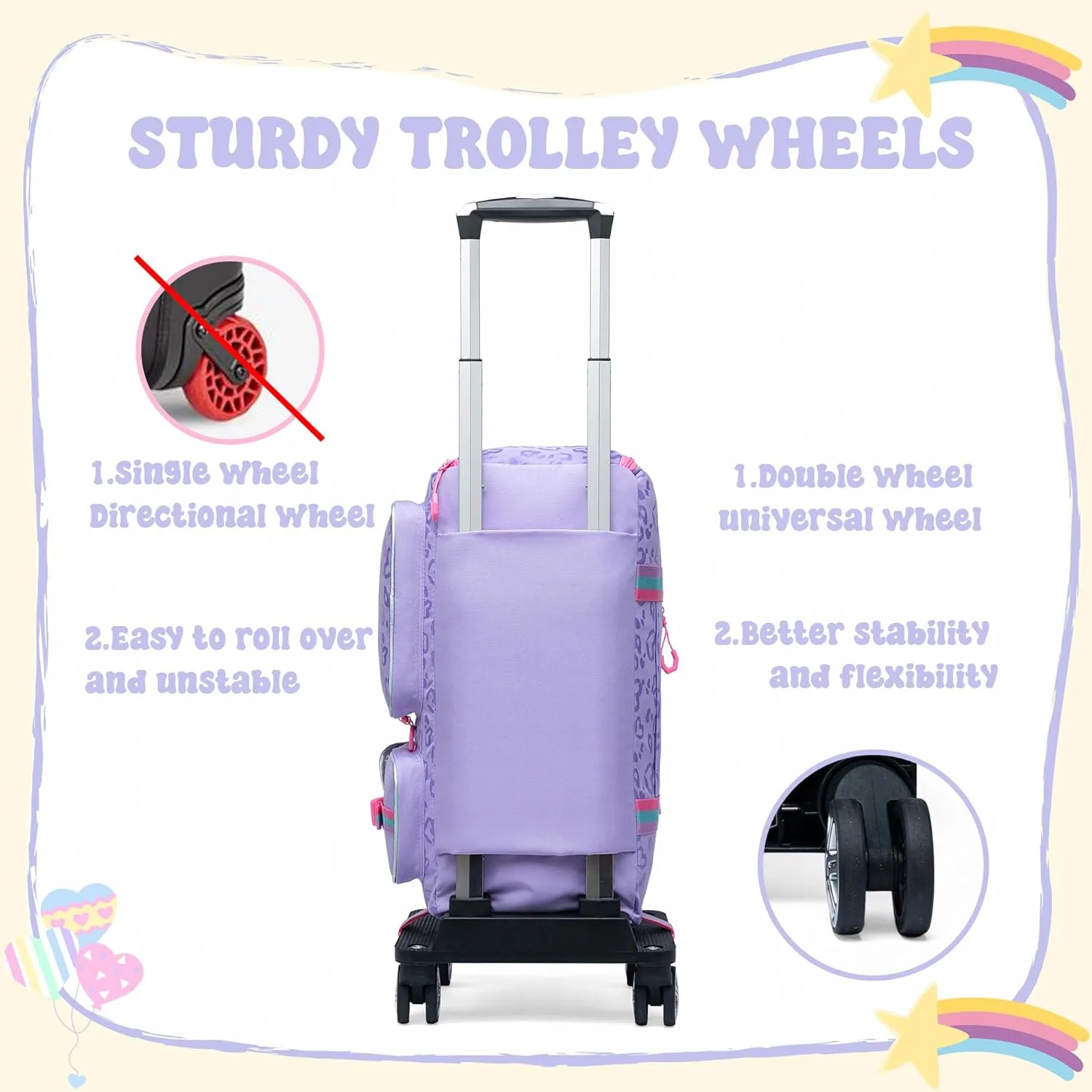 Girls Rolling Duffel Bag with Wheels - Travel Bag for Kids, Overnight, Dance & Gym Use with Shoe Compartment