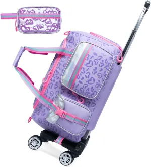 Girls Rolling Duffel Bag with Wheels - Travel Bag for Kids, Overnight, Dance & Gym Use with Shoe Compartment