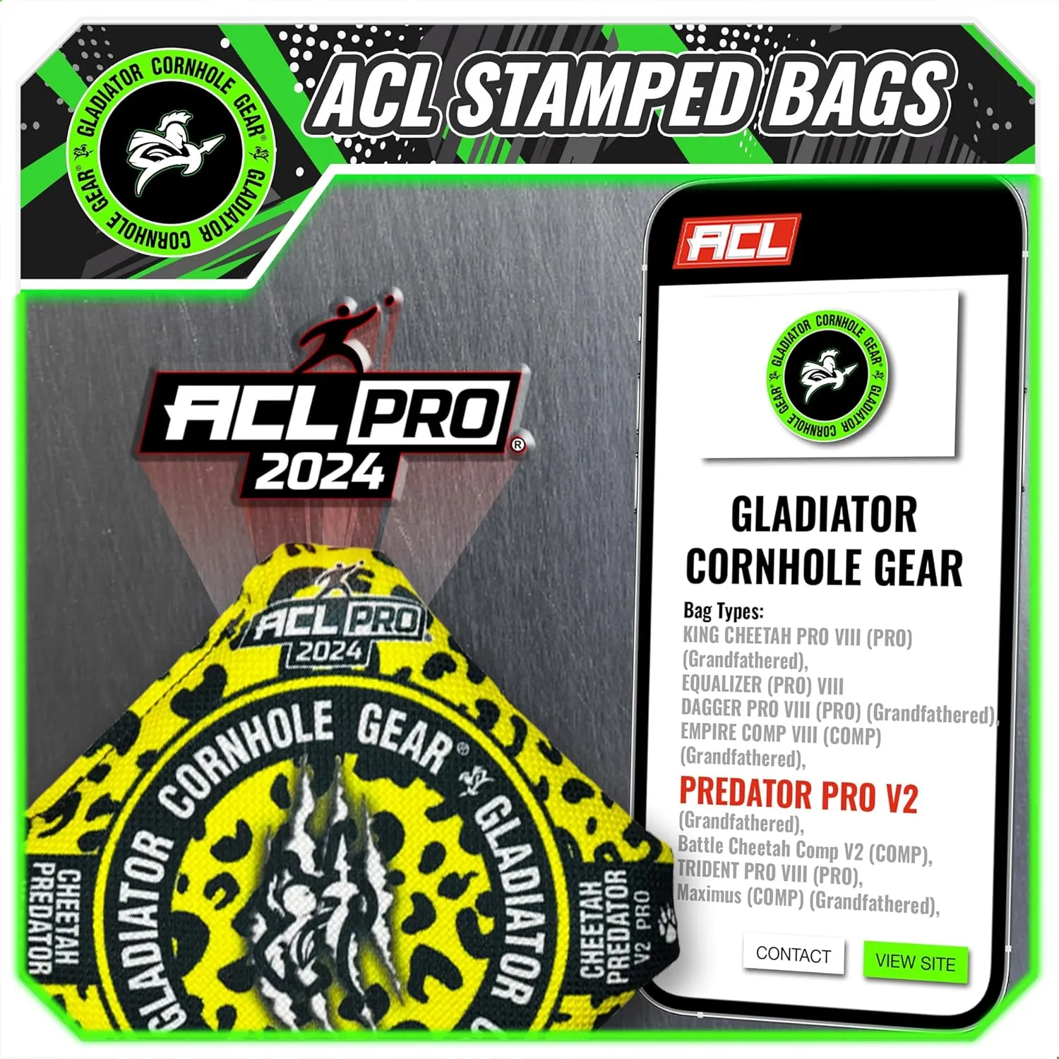 Gladiator Cornhole Gear | ACL Cornhole Bags | Professional Cornhole Bags 16 oz Set of 4
