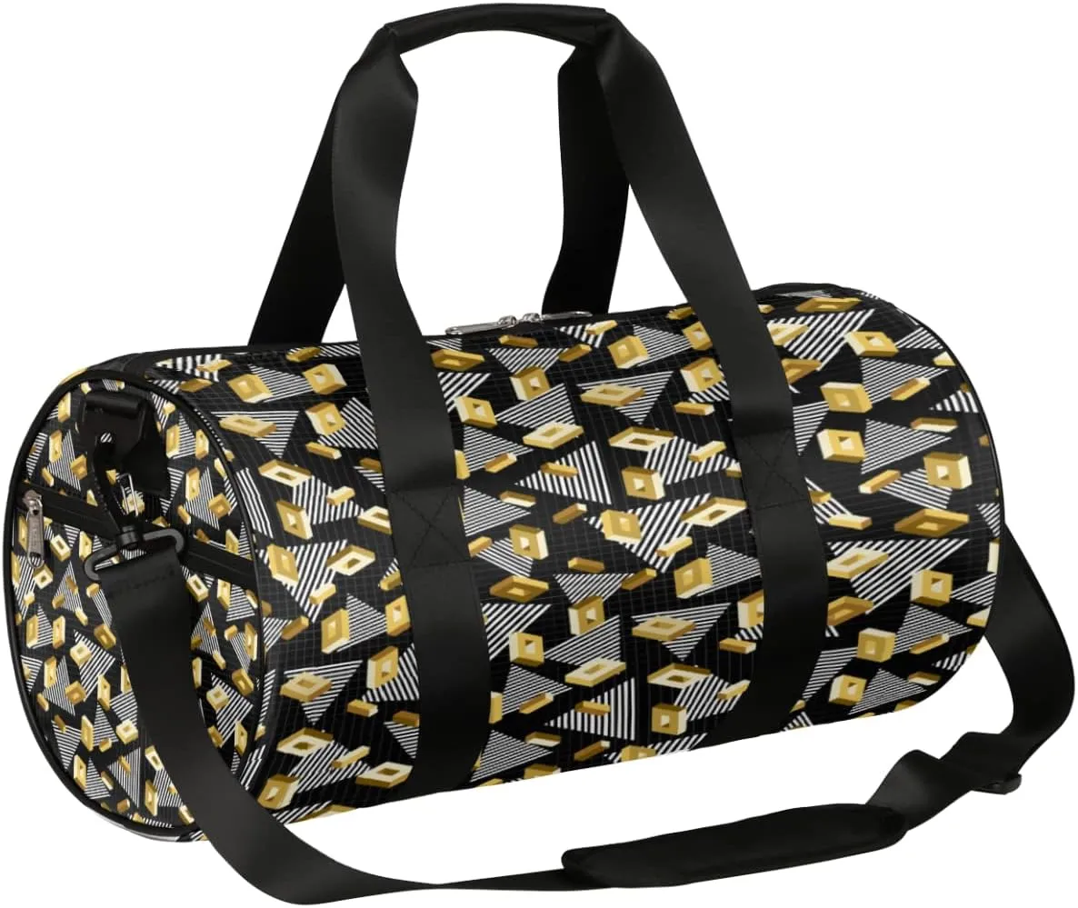 Gold Grid Geometric Gym Bag Small Gym Duffel Bags for Men Women Overnight Weekender Bag Lightweight Sport Duffle Bag Carry On Gymbag