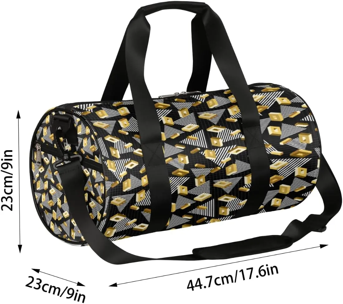 Gold Grid Geometric Gym Bag Small Gym Duffel Bags for Men Women Overnight Weekender Bag Lightweight Sport Duffle Bag Carry On Gymbag
