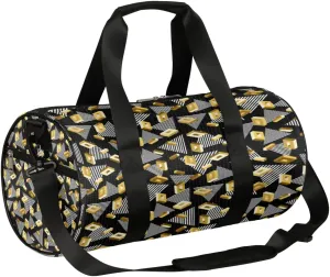 Gold Grid Geometric Gym Bag Small Gym Duffel Bags for Men Women Overnight Weekender Bag Lightweight Sport Duffle Bag Carry On Gymbag