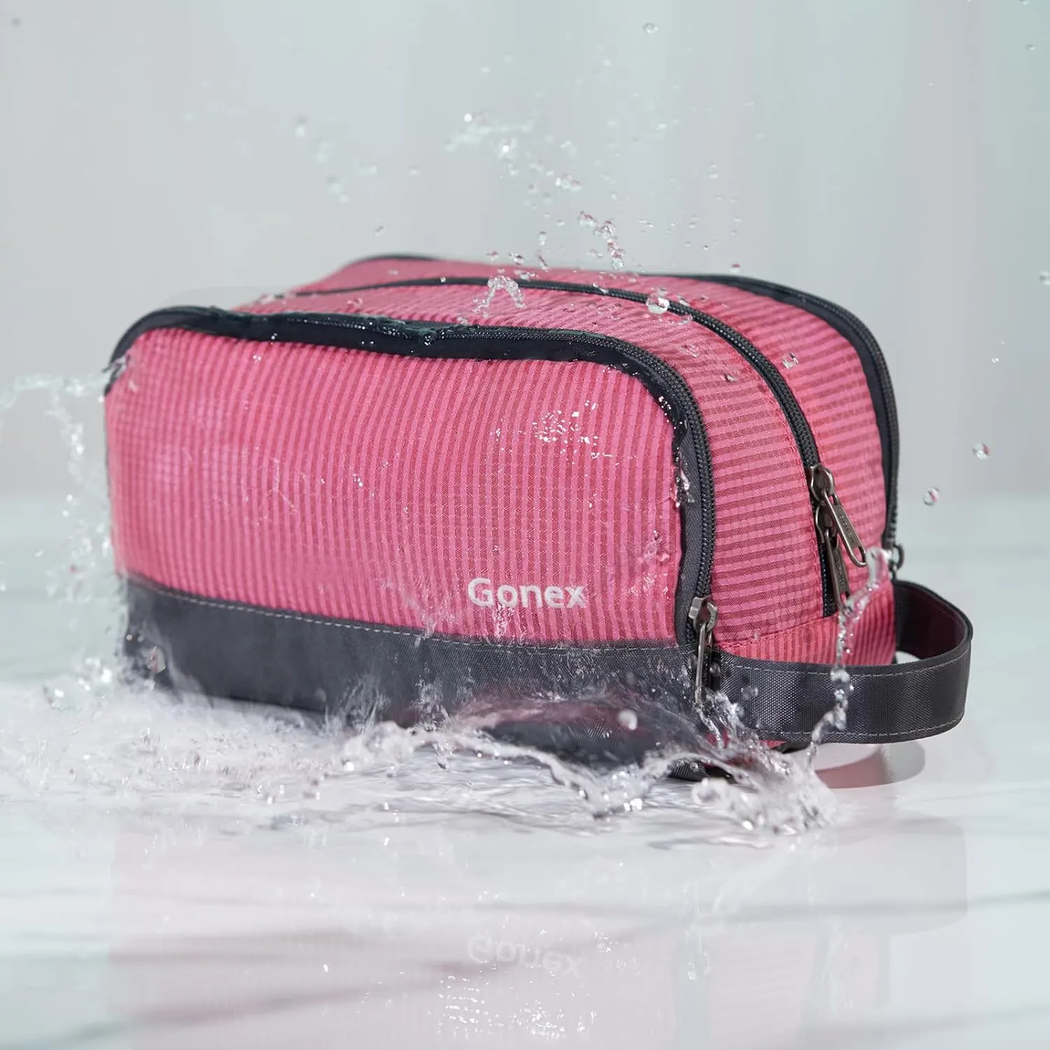 Gonex Travel Toiletry Bag Nylon, Cosmetic Makeup Bag for Women, Dopp Kit Shaving Bag Toiletry Organizer Pink