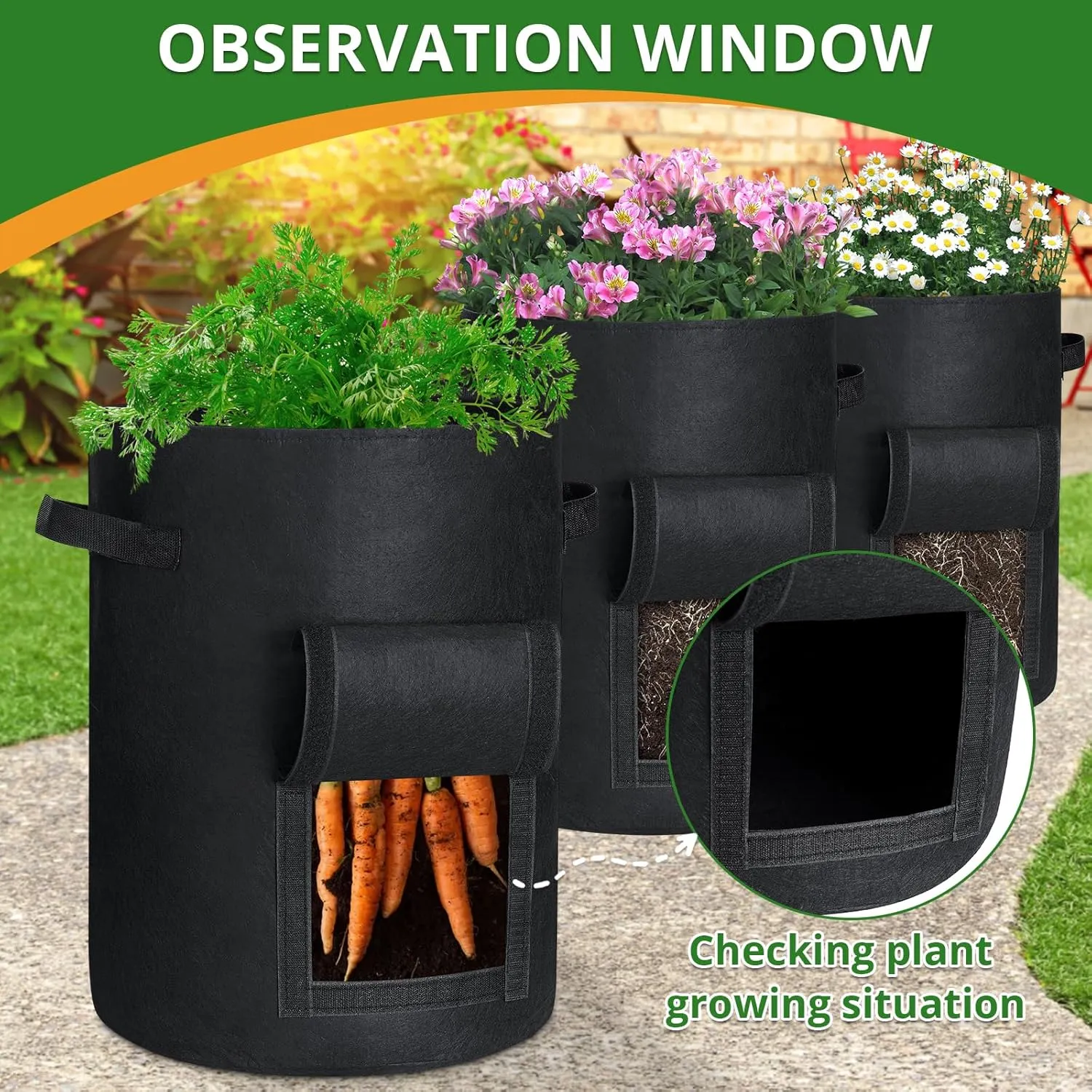 GOTGELIF 6 Pack 10 Gallon Potato Grow Bags with Flap, Thickened Nonwoven Fabric Grow Bags for Growing Potatoes, Carrots, Onion, etc Vegetables, Plants & Fruits - Black