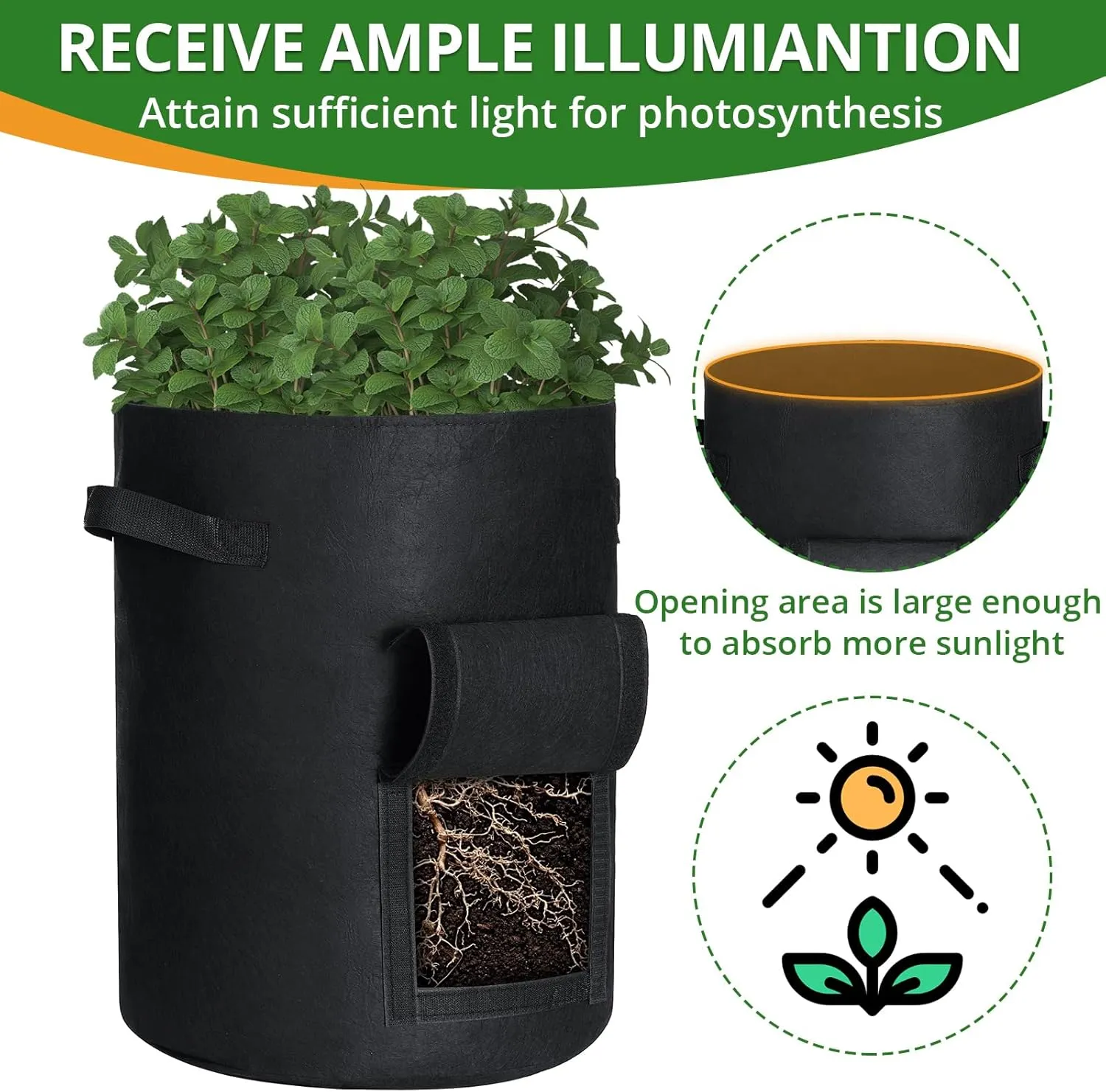 GOTGELIF 6 Pack 10 Gallon Potato Grow Bags with Flap, Thickened Nonwoven Fabric Grow Bags for Growing Potatoes, Carrots, Onion, etc Vegetables, Plants & Fruits - Black
