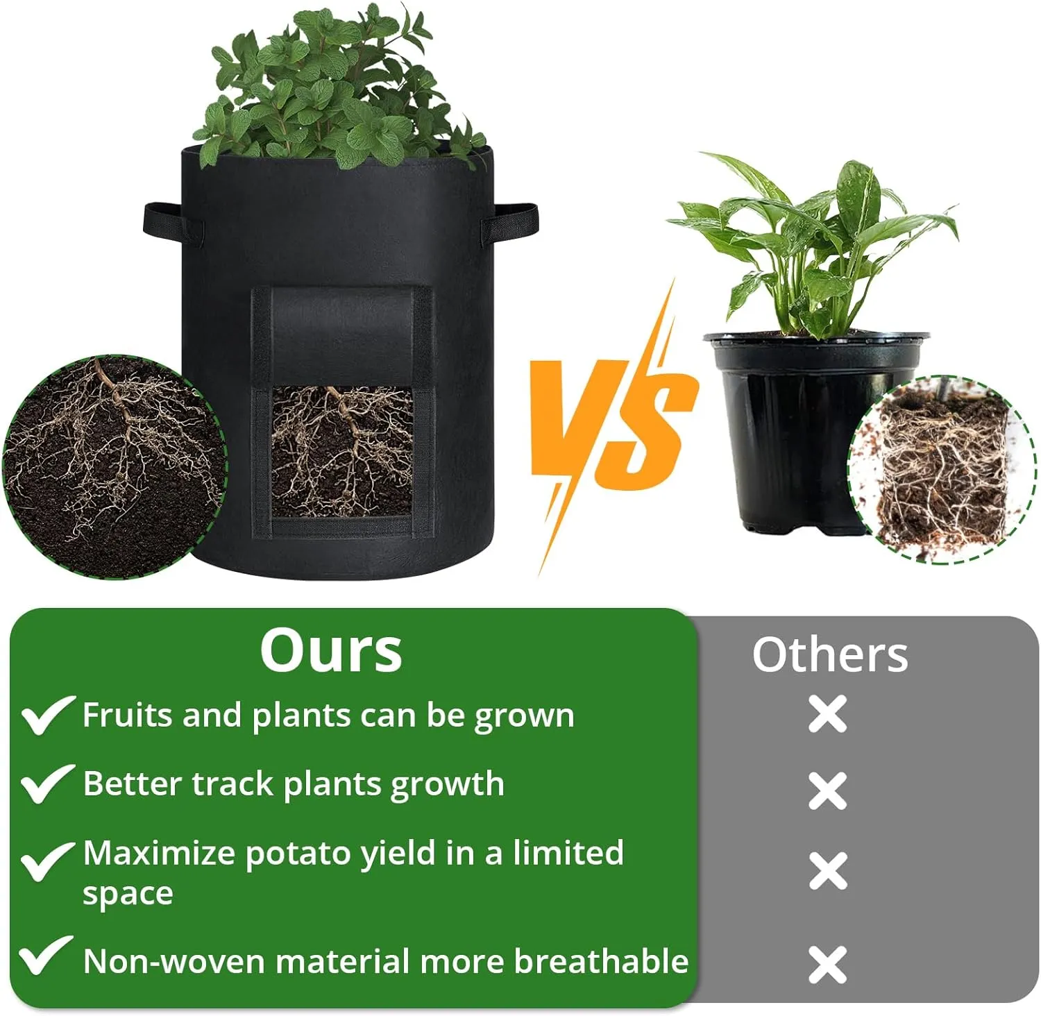 GOTGELIF 6 Pack 10 Gallon Potato Grow Bags with Flap, Thickened Nonwoven Fabric Grow Bags for Growing Potatoes, Carrots, Onion, etc Vegetables, Plants & Fruits - Black