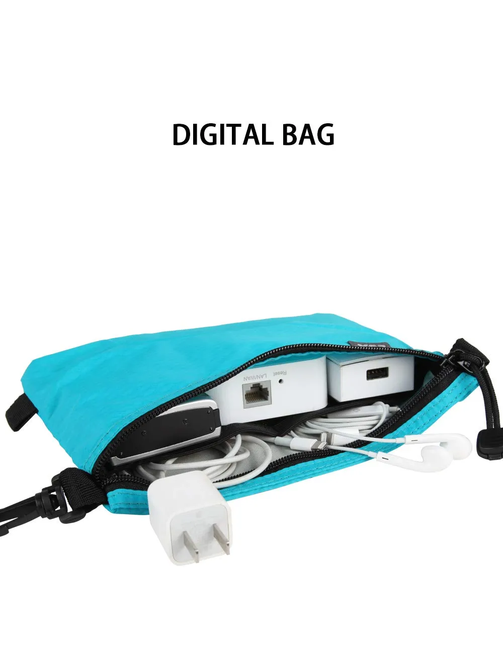 GOX Travel Toiletry Bag Carry On Zipper Pouch Cosmetic Kit Makeup Digital Bag Water Resistant Nylon (Turquoise)