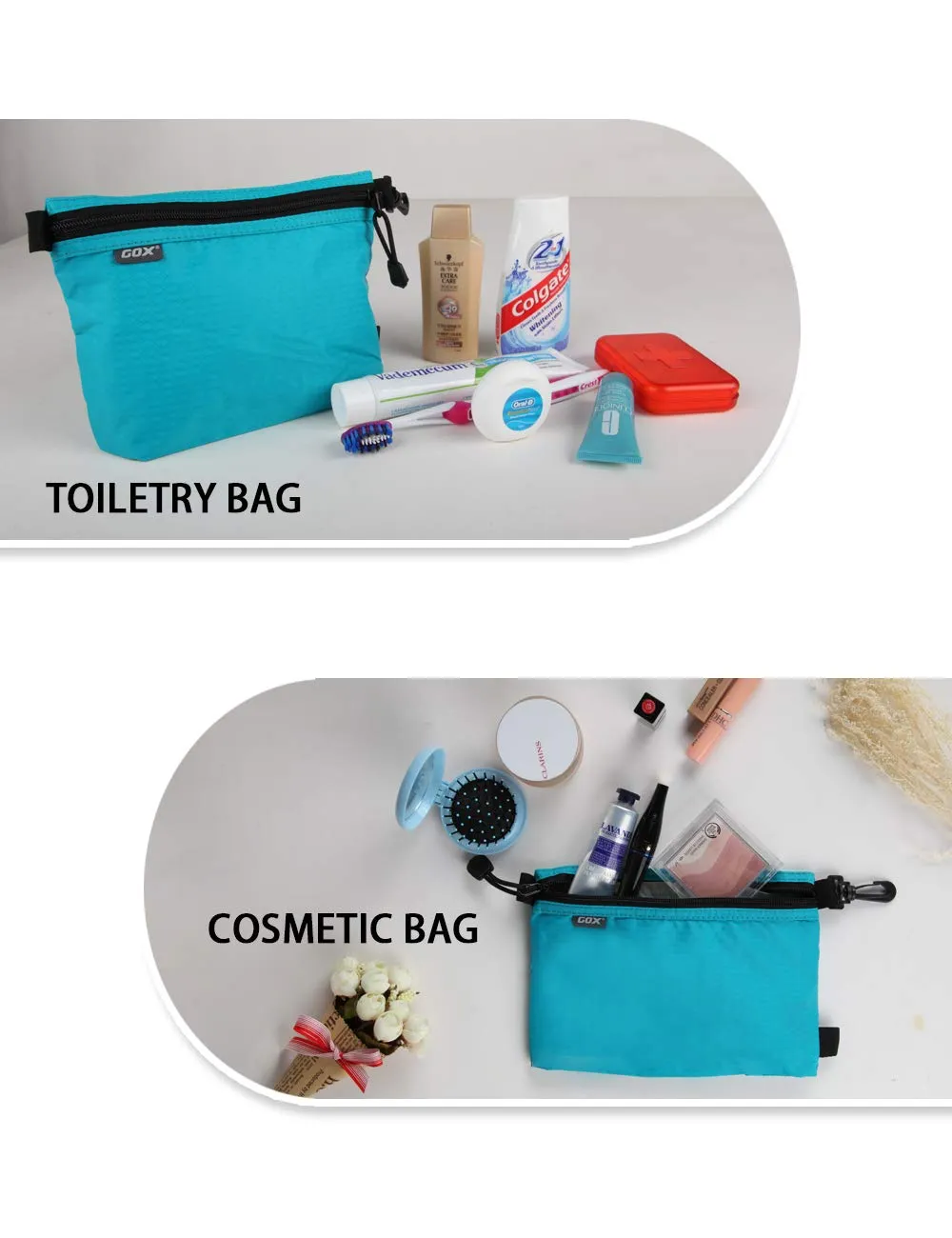 GOX Travel Toiletry Bag Carry On Zipper Pouch Cosmetic Kit Makeup Digital Bag Water Resistant Nylon (Turquoise)