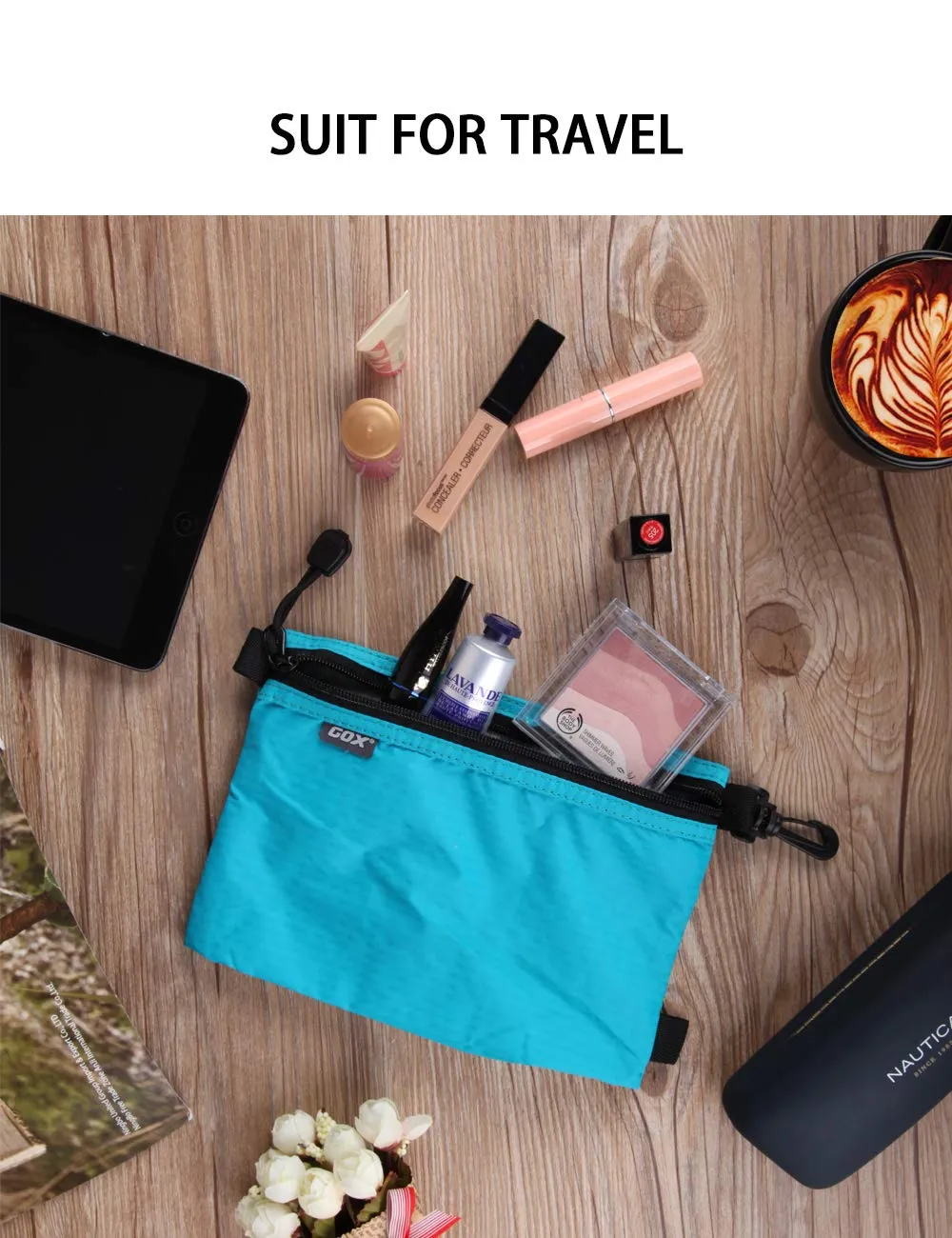 GOX Travel Toiletry Bag Carry On Zipper Pouch Cosmetic Kit Makeup Digital Bag Water Resistant Nylon (Turquoise)
