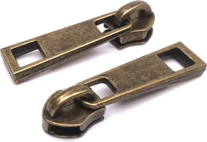 Goyunwell #5 Zipper Pulls - Antique Bronze Metal, 40pcs Brass Zipper Head & Sliders for Nylon Coil Zippers, Bulk for Purse and Bag