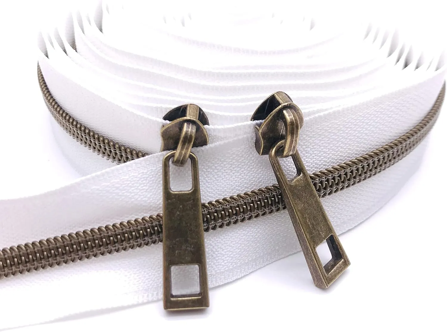 Goyunwell #5 Zipper Pulls - Antique Bronze Metal, 40pcs Brass Zipper Head & Sliders for Nylon Coil Zippers, Bulk for Purse and Bag